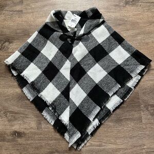 Black & White Check Toggle Shawl Poncho NEW
